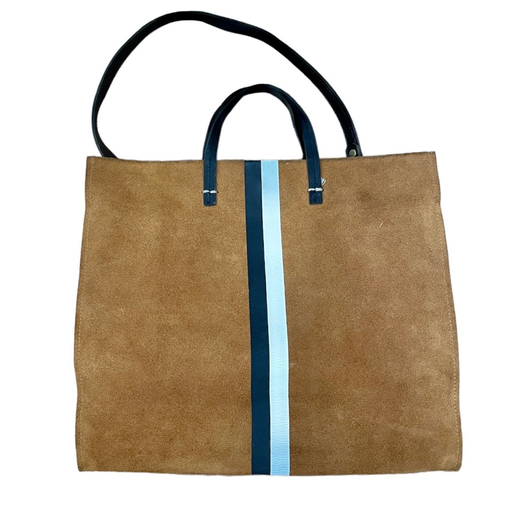 Clare V Tan Tote with Black and White Stripe